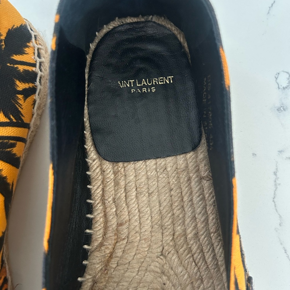 Saint Laurent Black/Yellow Palm Trees At Sunset Print Canvas Slip-On Espadrilles - Picture 4 of 7